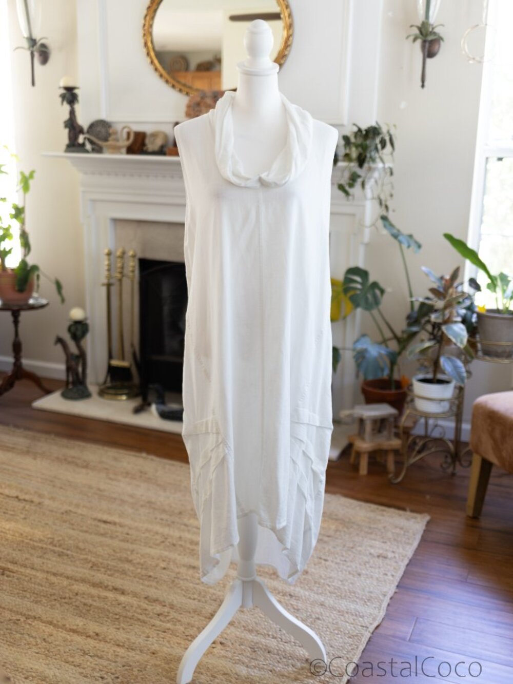 For Cynthia Dress 1X White Linen Blend Cowl Neck HiLow Resortwear Coastal Cruise - Picture 2 of 9